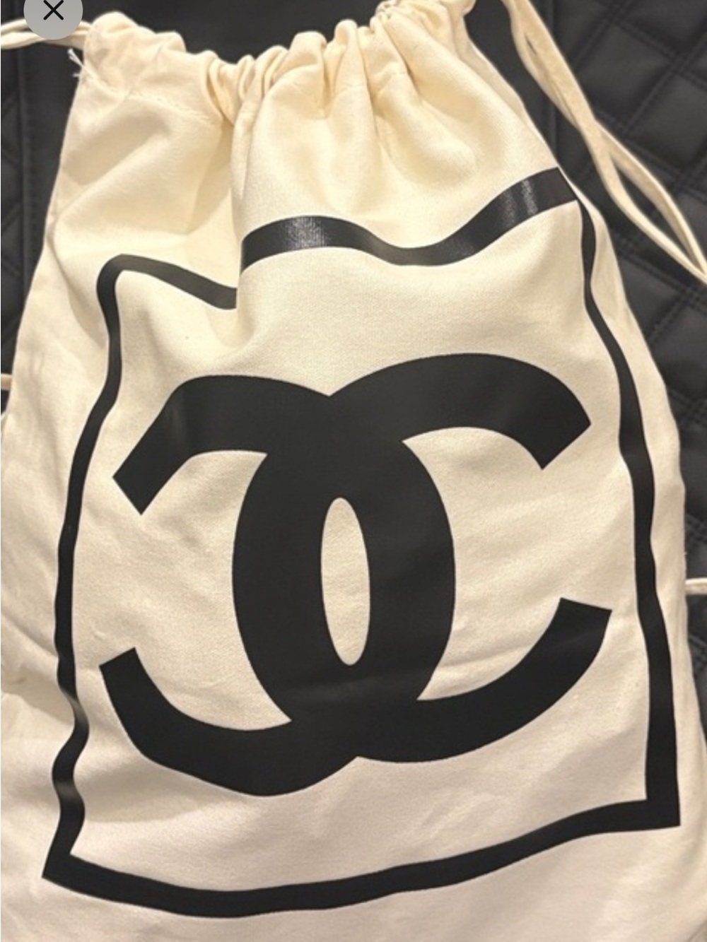 NWT Fashion Canvas Cream Drawstring Backpack with Black Logo
